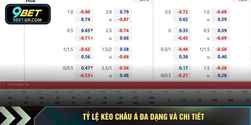 Tỷ lệ kèo châu á đa dạng và chi tiết